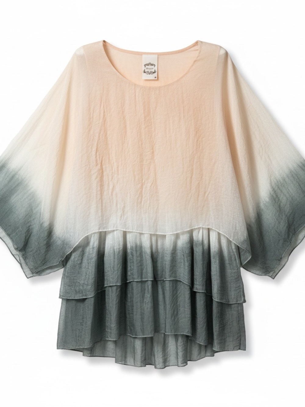 Ombre Tiered Gauze Blouse in Peach and Slate